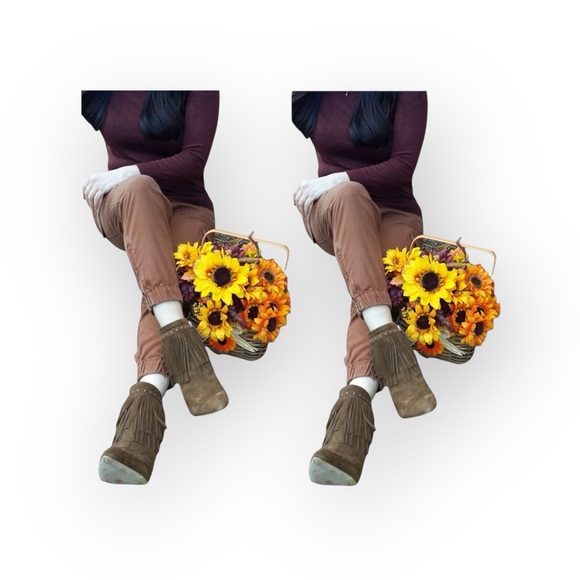 White House Black Market WHBM ꧁ Suede Fringed Heeled Ankle Boots ꧁ Cognac ꧂ 9.5 - Picture 2 of 16